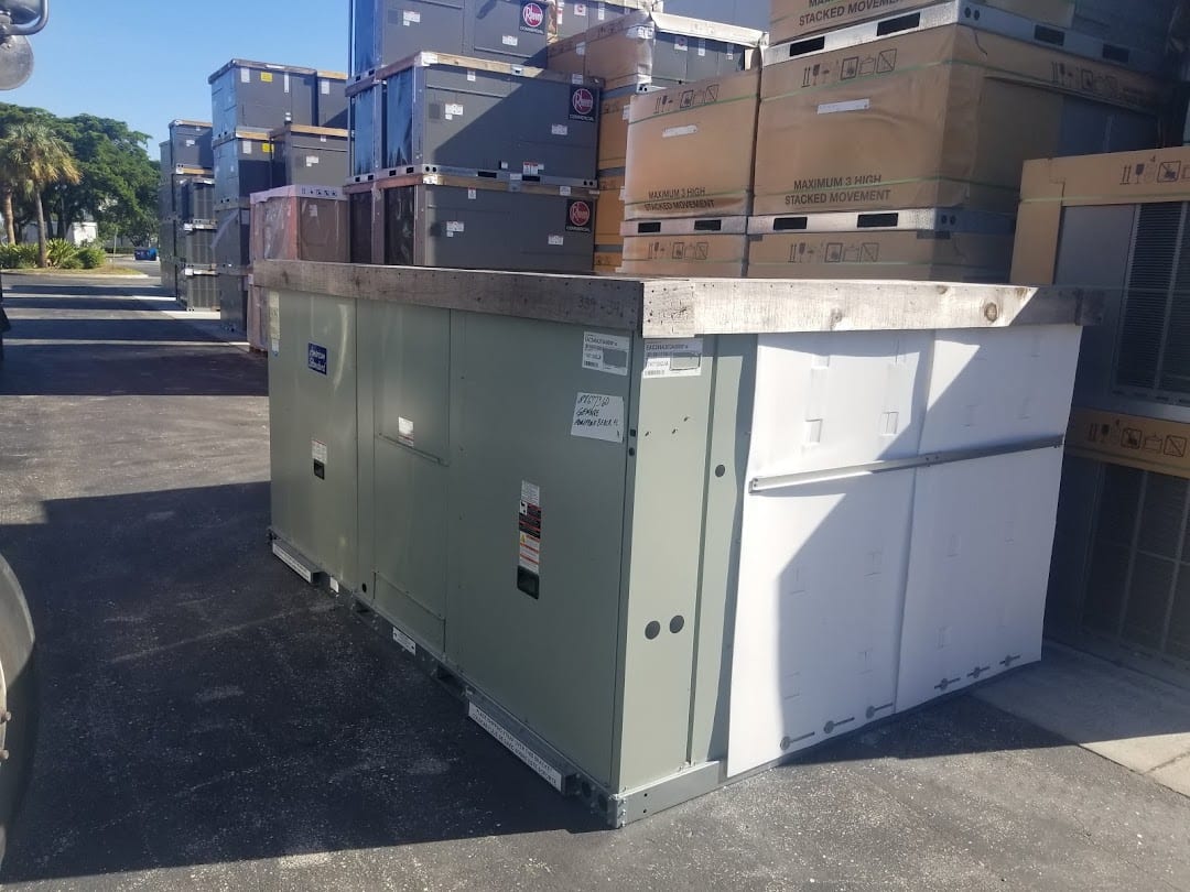 Large commercial packaged HVAC units ready for installation
