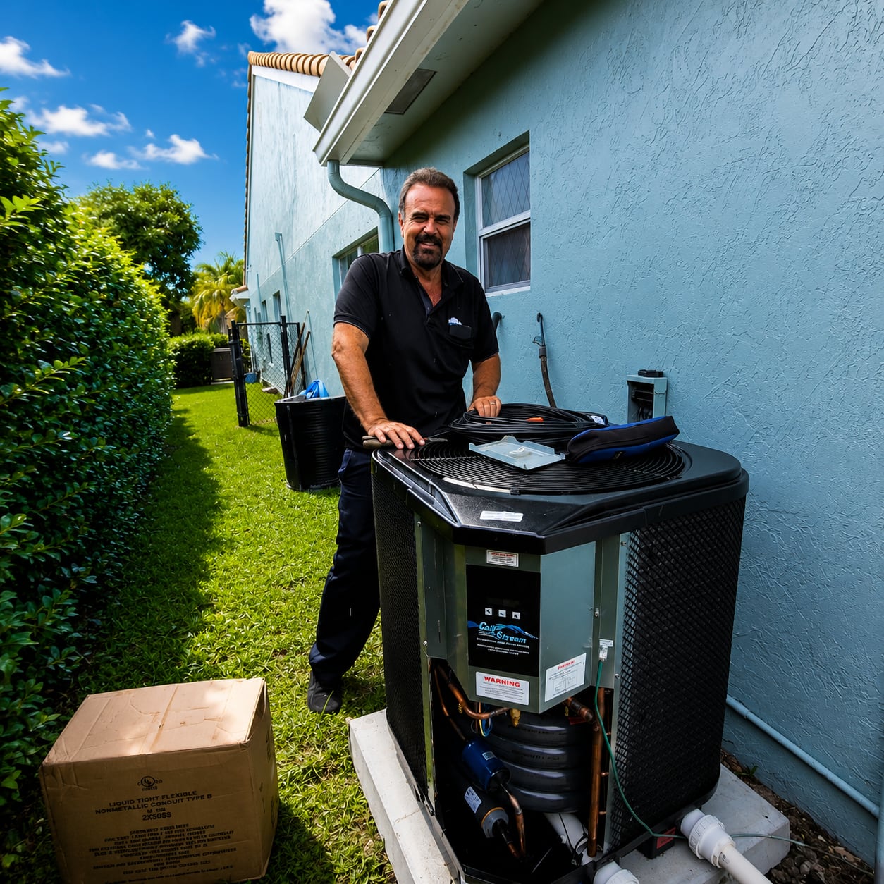Jireh Cooler technician with a residential air conditioning unit